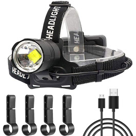 LED налобний ліхтар WholeFire 15000 Lumen XHP70, 3 режими, водонепроникний IP65, USB, для кемпінгу, їзди на коні, бігу, риболовлі, ремонту авто