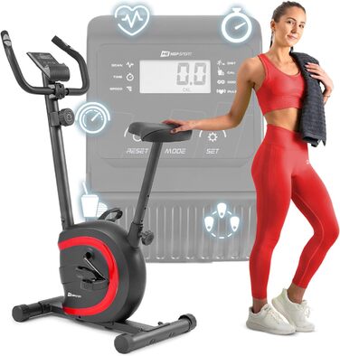 Велотренажер Hop-Sport HS-015H для дому, компактний, для літніх людей, з пульсометром і антиковзаючими педалями, червоний