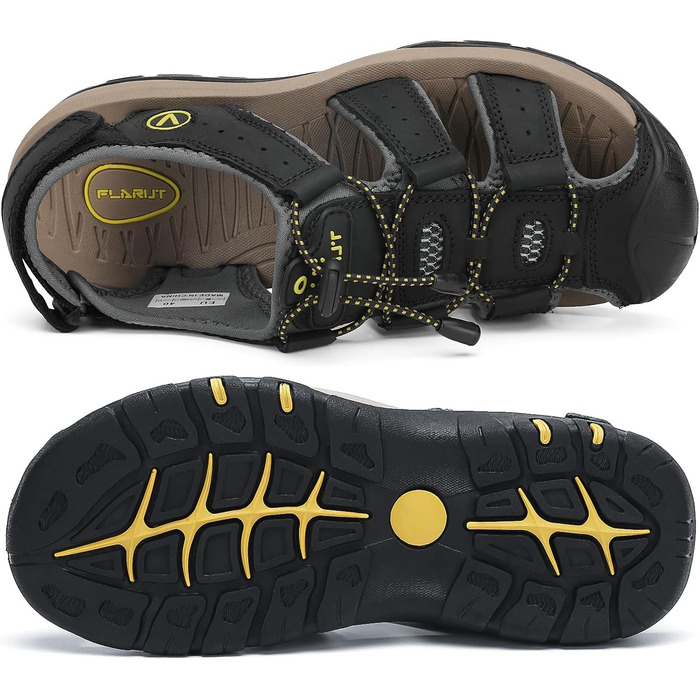 Чоловічі сандалі FLARUT для туризму, піших прогулянок та пляжу. Шкіряні трекінгові сандалі, спортивні літні кросівки 43 EU, чорні