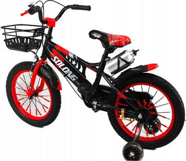 Дитячий велосипед 16 дюймів з кошиком та додатковими колесами для хлопчика, червоний