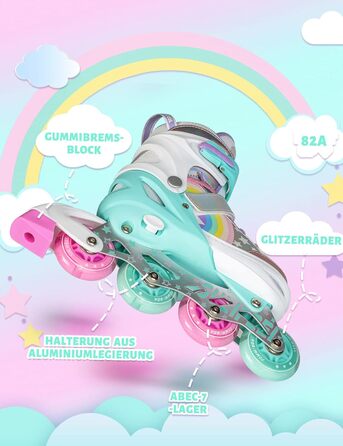 Ролики дитячі SULIFEEL Unicorn Rainbow для дівчаток та хлопчиків, світлові, чорні, 28-31 EU