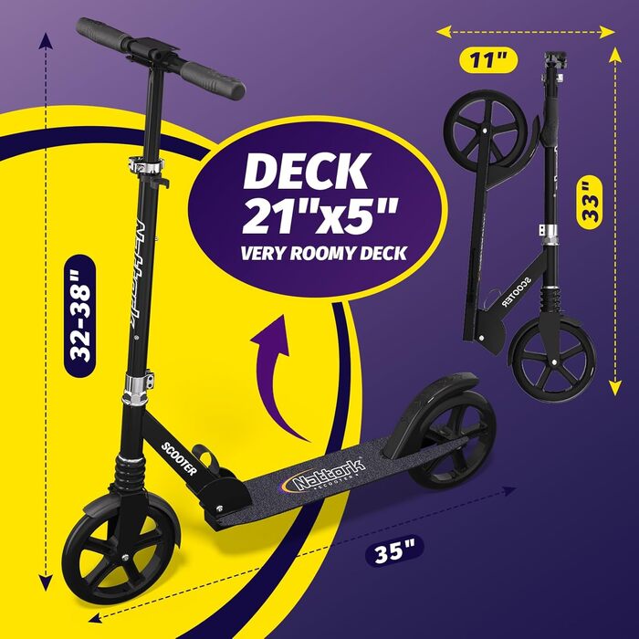 Kick Scooter Nattork з регульованим кермом та амортизатором - для підлітків та дорослих, 220lb, Navy Blue