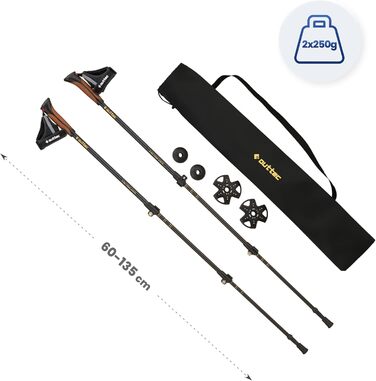 Трекінгові палиці для скандинавської ходьби Nordic Walking, ультралегкі односекційні палиці з гумовими наконечниками для жінок та чоловіків (Чорний, 110/115 см)