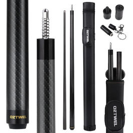 Професійний кий для більярду з карбону, 12.4 мм, 8-шарова вершина, низька відсікання, для дорослих, з професійним конусом, 3/8 x 8, чорний