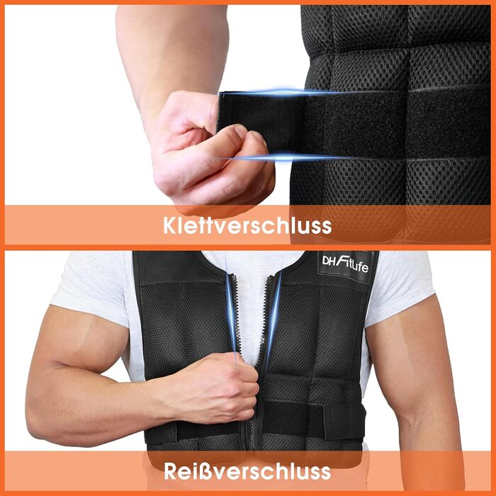 Вага для тренувань DH FitLife, регульована, 10/20/30 кг, для м'язів та сили | Вага для бігу, жіноча/чоловіча | Фітнес-вага (Чорний-10 кг)