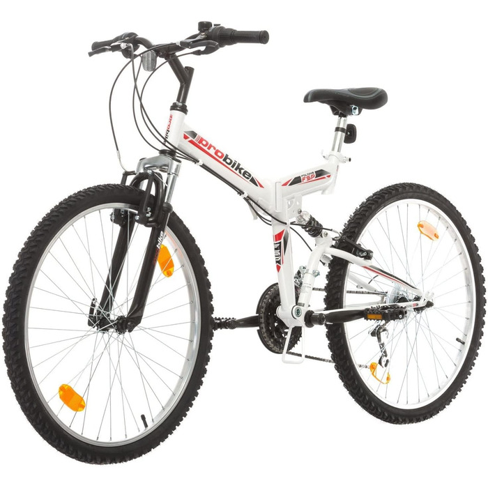 Складаний велосипед Probike Multibrand 26 дюймів, 18 швидкостей, повна амортизація, для чоловіків, жінок та підлітків, чорний з червоним, зріст 160-180 см