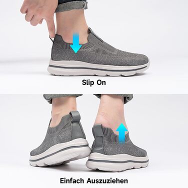 Чоловічі Slip-on кросівки з сітчастою тканиною, дихаючі, зручні кросівки для бігу, активного відпочинку, фітнесу та спорту, легкі, сірі, 44 EU