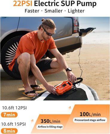 Насос для SUP дошки GICLE 22PSI, електричний, 12V, для надувних SUP дошок, човнів, наметів, помаранчевий
