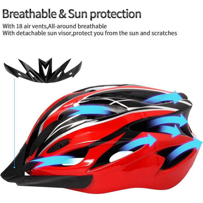 Велосипедний шолом ioutdoor для дорослих, CE EN1078, EPS + PC, з візором, регульований (56-62 см), червоно-чорний