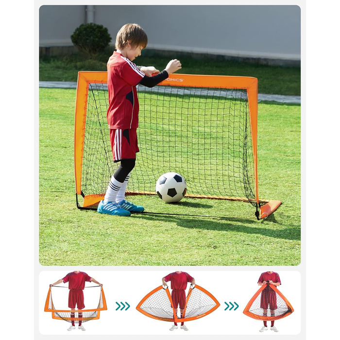 Ворота для футболу SONGMICS для дітей, 2 шт., Pop-up, 90x120x90 см, швидкий монтаж, для саду, парку, пляжу, стійки з скловолокна, оксфордська тканина та поліестерна сітка (оранжевий)