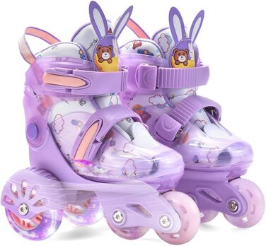 Роликові ковзани ERNAN для дітей, регульовані, для дівчаток та хлопчиків, безпечні, з великими колесами (фіолетовий)