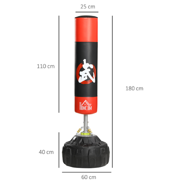 Боксерська груша HOMCOM для дорослих з всмоктувальною основою Black Red 60x60x180см ідеально підходить для фітнесу та самооборони