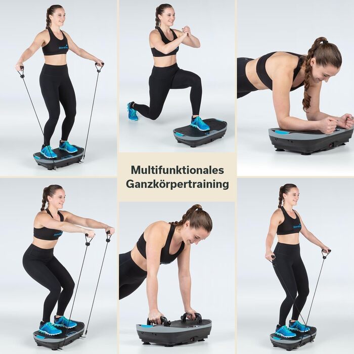 Платформа для вібраційного тренування Skandika V2 з ручками та стрічками | 99 рівнів, LCD-дисплей | Спортивний комплекс для дому (сірий/чорний)