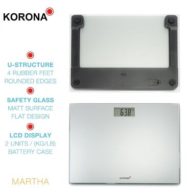 Цифрова скляна вага Korona Martha XXL, 40 см, 200 кг, срібляста