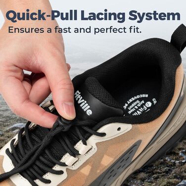 Черевики для трекінгу FitVille з широкою колодкою для чоловіків, Slip-On, Outdoor, з захистом стопи, дихаючі, для трейлу, з гнучкою застібкою, розмір 40-50, 44 EU, широка колодка, сірий колір