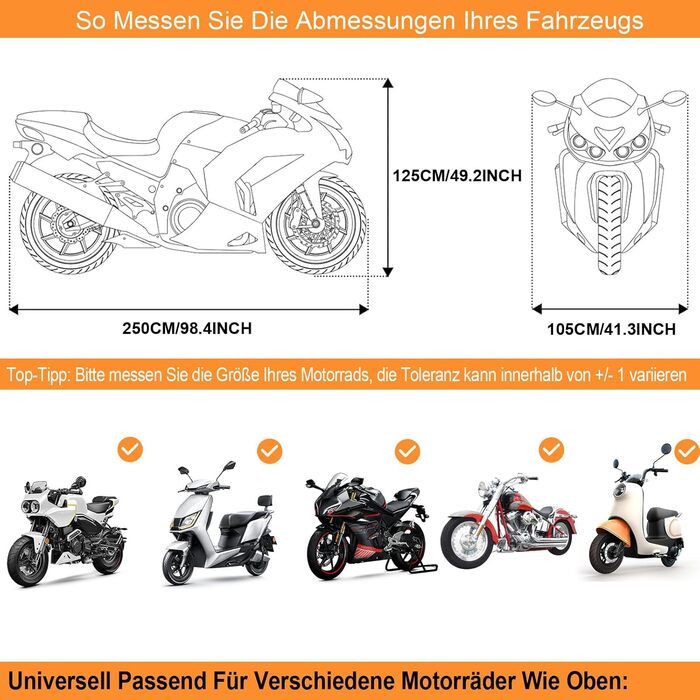 Захисний чохол для мотоцикла Motorrad, водонепроникний, зимовий, 210D, розмір 275x105x125 см
