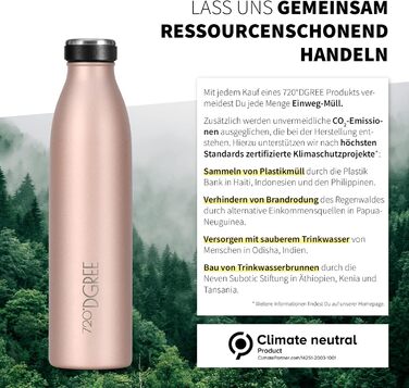 Термос 720°DGREE milkyBottle 500 мл для дітей, нержавіюча сталь, BPA Free, герметична, для газованої води, спорт, школа, світло-рожевий/золотий