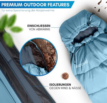 Сплячий мішок NORDMUT® Winter -10°C до 0°C, компресійний, для кемпінгу та трекінгу, 1.8 кг, водовідштовхувальний, 350 GSM (Блакитний)