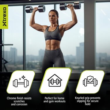 Набір гантелей XTREXO 2 шт. (2.5-12 кг) з хромованою поверхнею, сталеві, з неслизьким грифом – для силових тренувань вдома та у спортзалі