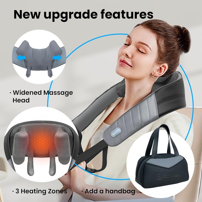 COMFIER 4D Шиацу масажер для шиї та плечей з підігрівом, бездротовий масажер для спини, шиї та плечей, для зняття болю в шиї, плечах і ногах, подарунок