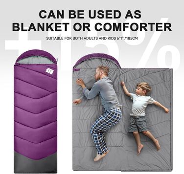 Спальний мішок для дорослих у холодну погоду, водонепроникний, легкий, для великих людей, з компресійним мішком, для кемпінгу, походів, відпочинку на природі та в приміщенні (1,8 кг, фіолетовий)
