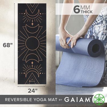 Йога мат Gaiam Premium 6 мм - двостороння, товста, нековзна для йоги, пілатесу та вправ на підлозі (172,7 x 61 x 6 мм) Cosmic Energy