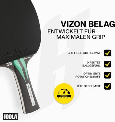 Ракетка для настільного тенісу JOOLA Hugo Calderano Carbon з м'ячами та чохлом, ITTF, чорно-зелена