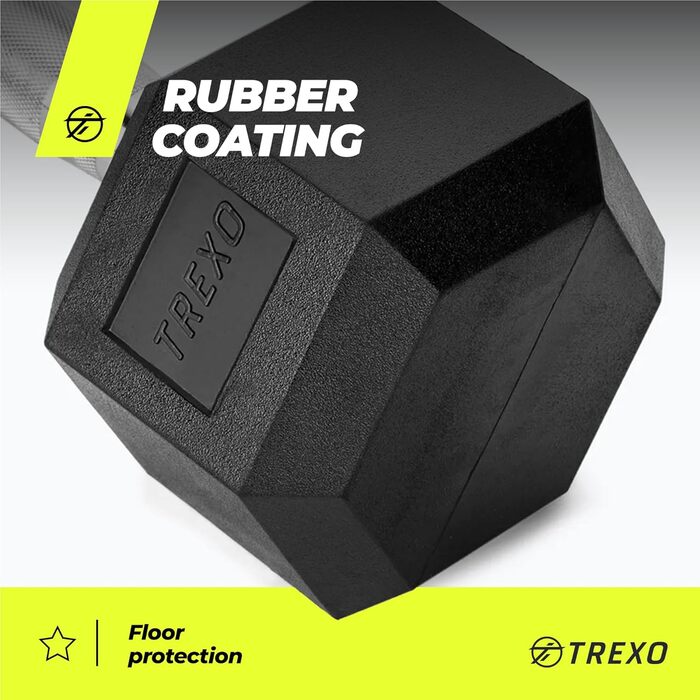 Гантеля TREXO Hexagon 12,5 кг, шестигранна, гумова, чавунна, для силових тренувань вдома, з ергономічною ручкою