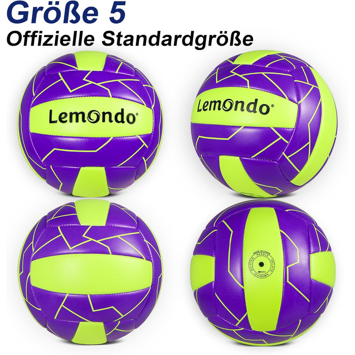 Волейбольний м'яч Lemondo Soft PU розмір 5 з помпою – вологостійкий, для пляжу, тренувань, залу та вулиці – комфортне зчеплення (з помпою)