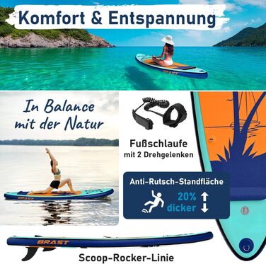 Надувний SUP Борд BRAST Tropic | Комплект для станд ап паддлбордингу | 320x81x15 см | 6 дизайнів | 5 років гарантії | з аксесуарами | 2в1: SUP та каяк | тримач для Action-Cam, лапка, насос, рюкзак | Гаваї