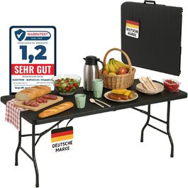 Стіл Albatros Buffettisch Чорний/Роттан – 182x75 см, розкладний, міцний, для 10 осіб, з ручкою для перенесення, для пивного фестивалю