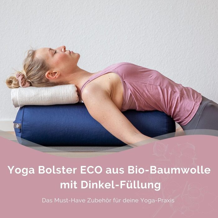 Болстер для йоги Bodhi ECO, 100% біобавовна, з наповнювачем із органічної лузги спельти, круглий, антрацит, 65x20 см, для відновлювальної йоги