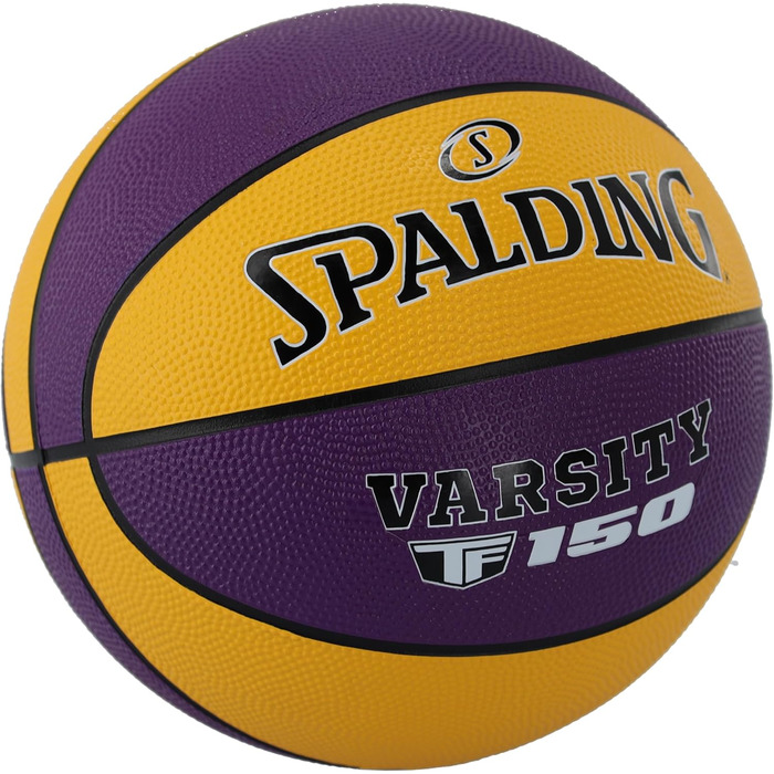 Баскетбольний м'яч Spalding TF-150 Varsity: міцний гумовий матеріал, офіційний розмір, для будь-яких поверхонь, з рельєфним зчепленням для кращого контролю (6, фіолетовий/золотий)