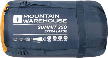 Спальний мішок Mountain Warehouse Summit 250 - 3/4 сезону, ізольований, мумієподібний, 22x40 см у складеному стані. Підходить для осені, кемпінгу та трекінгу. Застібка-блискавка справа, довжина 215 см (Жовтий, XL)