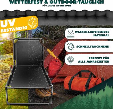 Кемпінгове ліжко KESSER® розкладне, 190x68x30 см, до 250 кг, з Oxford-тканини та сталевим каркасом + сумка, подушка, кишеня та тримач для напоїв, чорний/помаранчевий