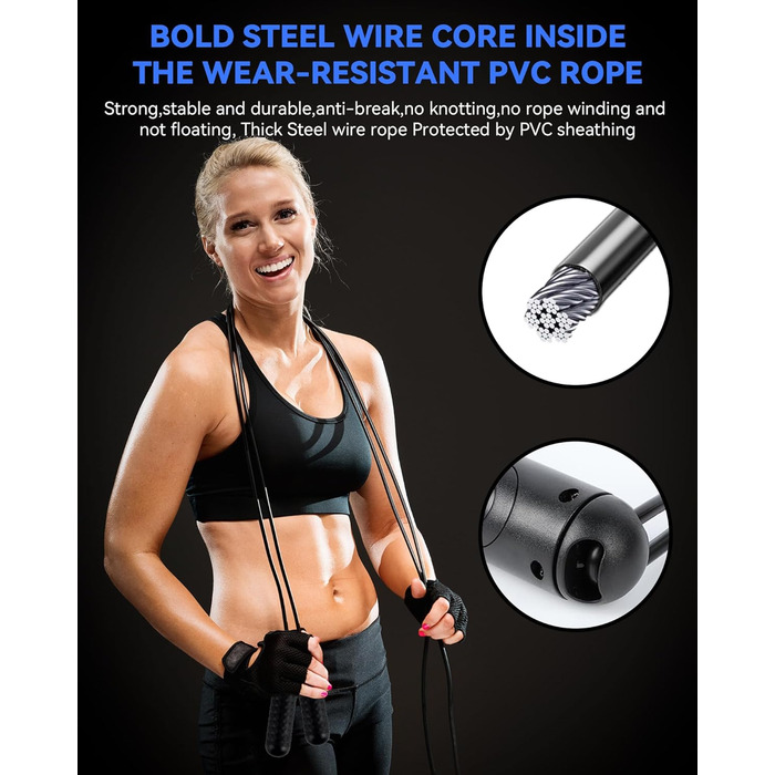 Стрибкове канат iMoebel з лічильником, регульований, зі сталевим тросом, антиковзні ручки, лічильник калорій, таймер для фітнесу, боксу, схуднення, кросфіту, рожево-білий (чорний)