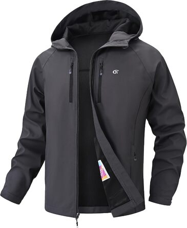 Чоловіча куртка Softshell Huayuzh водонепроникна та вітрозахисна, дихаюча outdoor куртка-вітровка для походів та кемпінгу, сіра, розмір XL