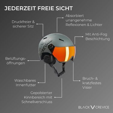 Шолом гірськолижний BLACK CREVICE Vail I з візором, чоловічий та жіночий, полікарбонат, регульований, матовий білий Carbon/чорний (M (55-58 см), матовий gun/блискучий чорний)