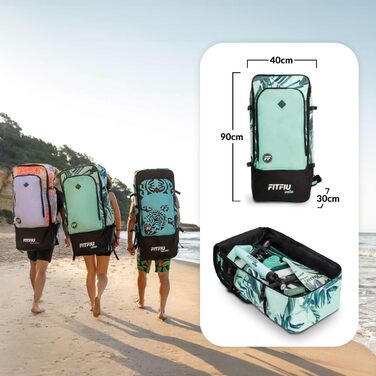 Надувна SUP-дошка FITFIU Fitness OAHU 320x81x15 см з веслом, насосом, 3 плавниками та аксесуарами, тропічний дизайн для сап-серфінгу