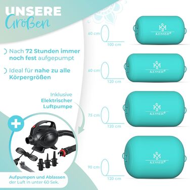 Надувний Airtrack KESSER® | з сумкою та електричним насосом | для акробатики, йоги, фітнесу, тренувань (120 x 90 см, м'ятно-зелений)