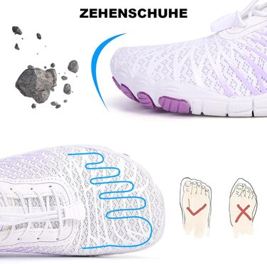RUYI Взуття для пішоходів без шкарпеток унісекс, швидковисихаюче, для плавання, м'яке, легке, трейлраннінг, фітнес, з неслизькою підошвою та широкою передньою частиною (A09 Білий/Фіолетовий, 41 EU)