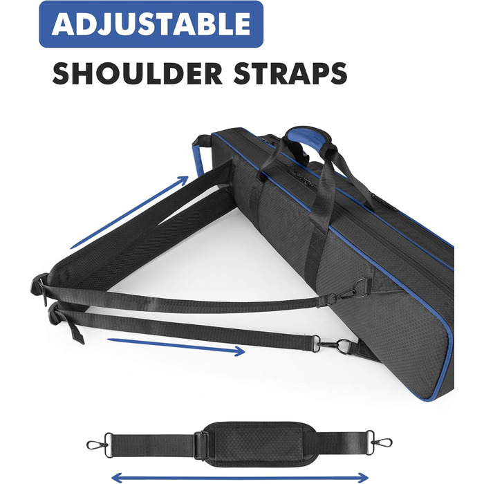 Сумка для більярду, 10 x 13 см, з кишенями на 4 кийки, 5 аксесуарів, з підкладкою, м'яка та міцна, з регульованими плечовими ременями для чоловіків та жінок, синього/чорного кольору