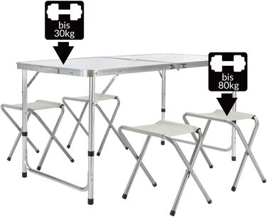 Складний стіл Campingtisch CASARIA® 120x60 см, білий, з регулюванням висоти, для 4 осіб, водостійкий, для кемпінгу та саду