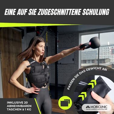 Вага для тренувань Mobiclinic® 10/20 кг, регульована, міцна, 600D Oxford, з вагами, світловідбиваючі смуги