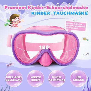 Дитяча маска для плавання WAVE Kinder з антифогом, рожево-ліловий, з еластичним ремінцем та захистом від УФ-променів