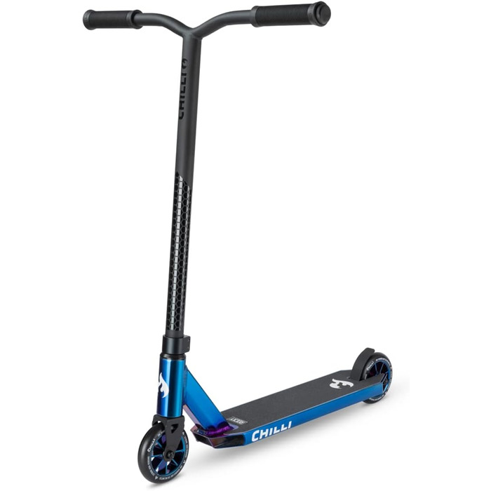 Трюковий самокат Chilli Pro Scooter Rocky Vol. 3, 82 см, 110 мм PU колеса, ABEC 9, синій неохром, для початківців