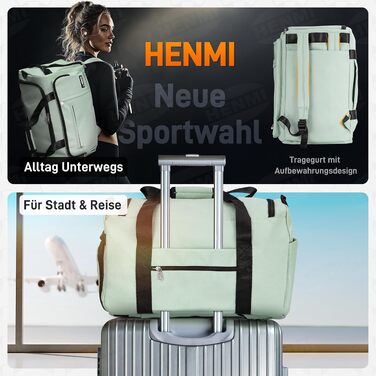 Спортивна сумка для подорожей HENMI 43L, унісекс, містка дорожня сумка для залу та відпочинку (Зелена)