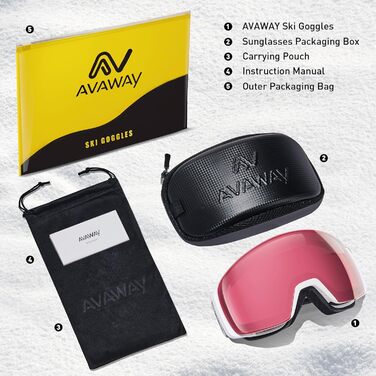 Гірськолижна маска AVAWAY для дорослих, сферична, OTG, магнітна лінза, антифог, дзеркальна, UV-захист, для окулярів, рожевий фільтр VLT 27%, сумісна зі шоломом