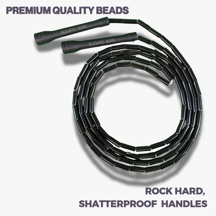 Стрибкове канат Elevate Rope Professional з перлами, 3м, регульований, полісний шнур, для фрістайлу, кардіо та трюків, для всіх рівнів, чорний