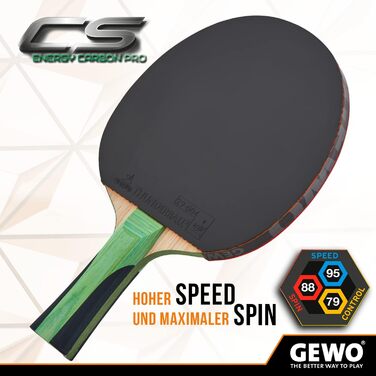 Настільний тенісний ракетка GEWO CS Energy Carbon Pro, ITTF, карбонова, контрольний наклад, висока обертальність, 2.0 мм губка, увігнута ручка